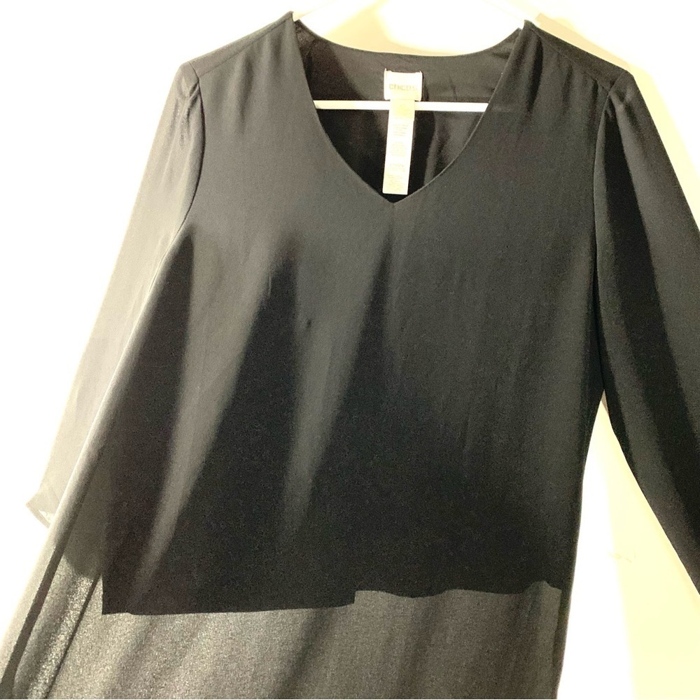 Chico’s Black sheer chiffon 3/4 Sleeve tunic 2/$35 - Picture 5 of 10